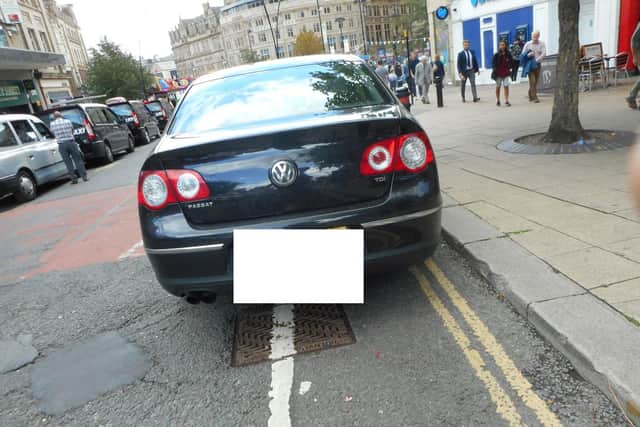 A taxi blocking a cycle lane on Barkers Pool in Sheffield city centre (pic: Michael Wall)