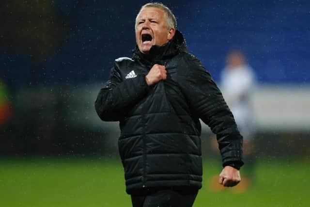 Chris Wilder celebrates a victory at Bolton. Pic: Sportimage