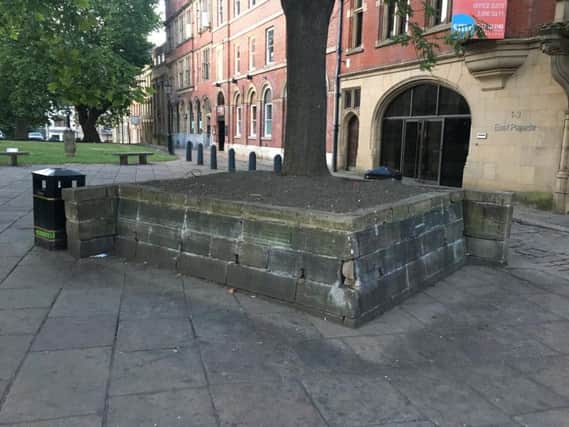 The benches that have been removed outside Sheffield Cathedral.