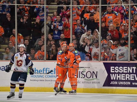 Andreas Valdix and Eric Neiley celebrate during their time in Sheffield