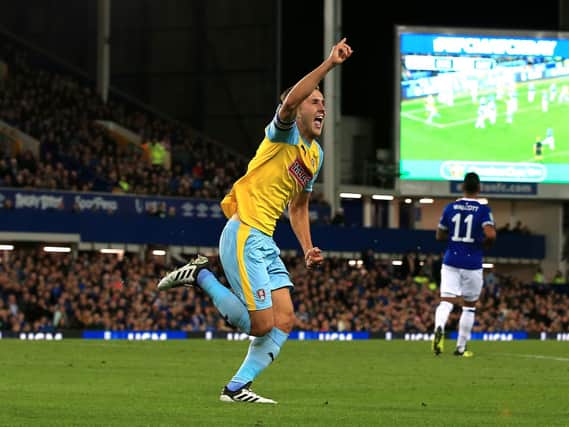Rotherham United's Will Vaulks celebrates scoring against Everton at Goodison Park.  Peter Byrne/PA Wire