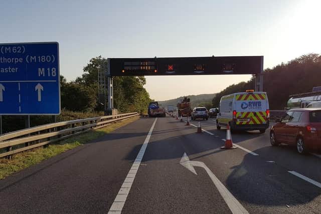 A lorry carrying an abnormal load has broken down on a South Yorkshire motorway.