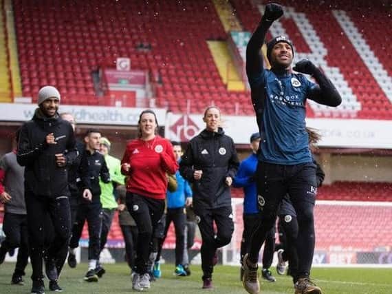 Kell Brook hosts a run around Sheffield United's Bramall Lane with members of the public in February