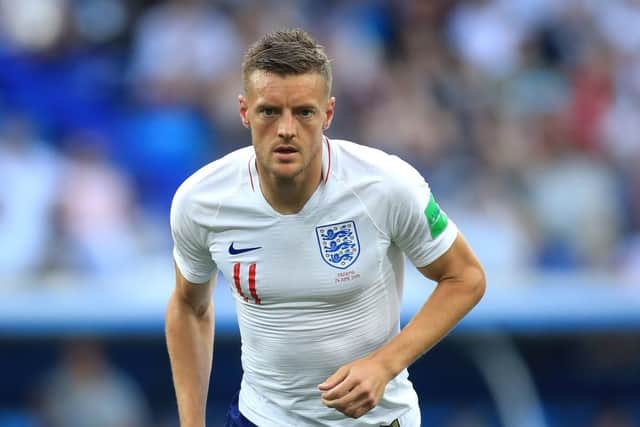 Jamie Vardy in action for England.