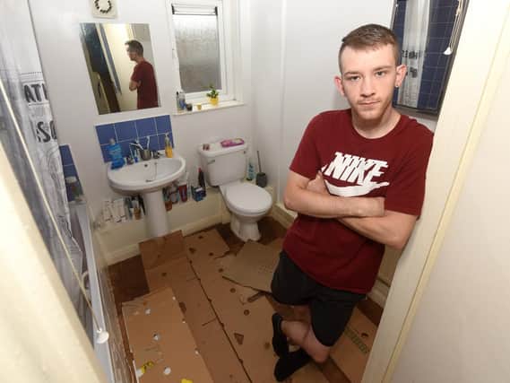 Jordan Feetham is unhappy with Sheffield Council after waste flooded his bathroom from the two flats above him.