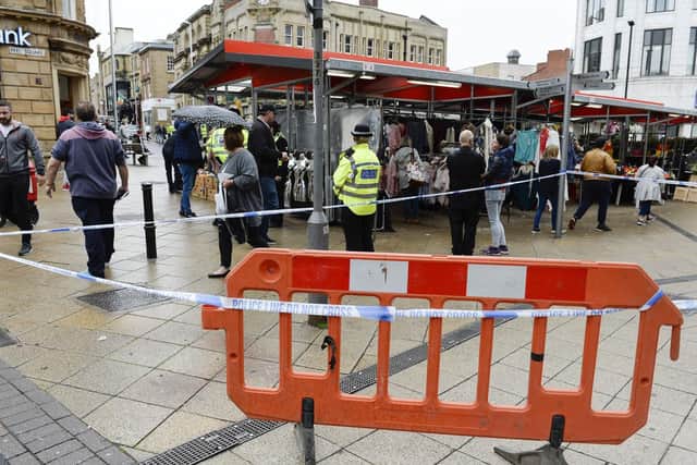 Police cordon off sections of Barnsley town centre after a stabbing.