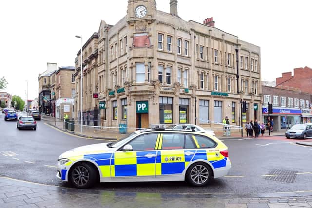 Police at the scene of a stabbing at Cheapside, Barnsley..8th September 2018 ..Picture by Simon Hulme