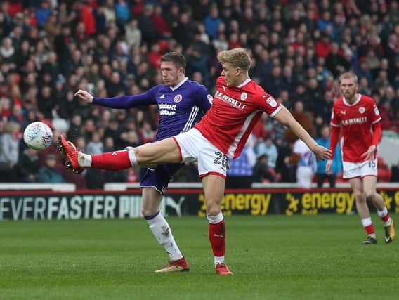 Brad Potts of Barnsley during the championship match at Oakwell.