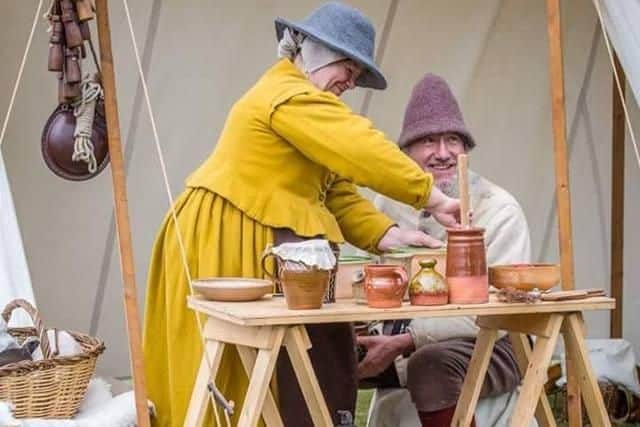Simon Wright, from Thorpe Hesley, current chairman of the Sealed Knot, and wife Liz in costume at a 17th-century living history camp staged at Pontefract Armed Forces Day