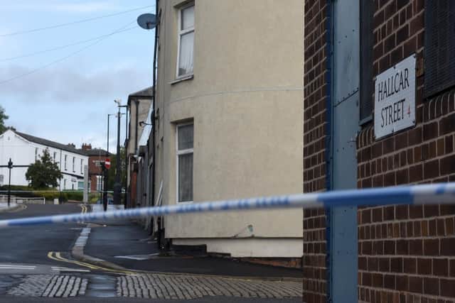 Police cordon on Hallcar Street. Picture: Andrew Roe.