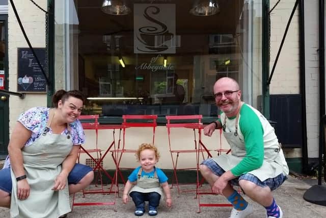 Duncan Strafford with his fiance Sarah and son William outside of Seraphins of Abbeydale
