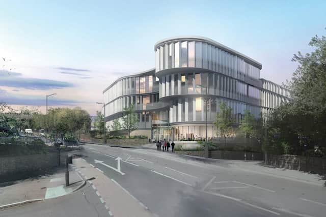 How the exterior of Sheffield University's new social sciences building will look - the design of the facade was inspired by water. Photo: HLM/University of Sheffield
