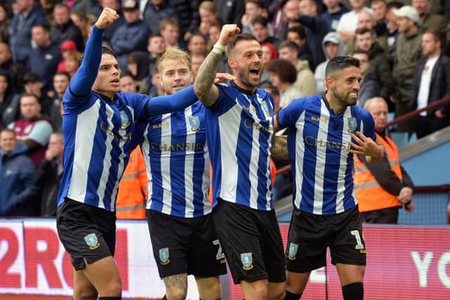 Sheffield Wednesday players celebrate at Villa Park