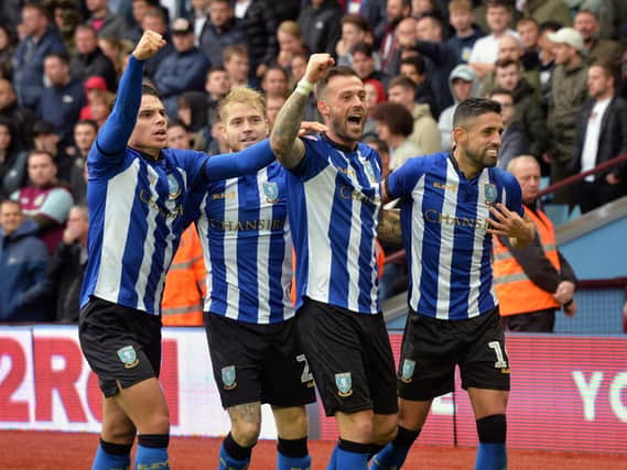 Sheffield Wednesday players celebrate at Villa Park