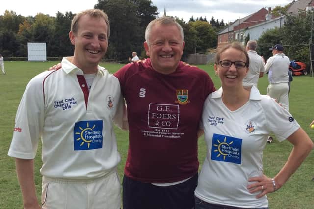 James Clark, Chris Wilder and Vicky Clark at the charity match