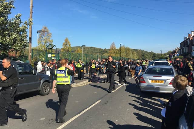 The scene outside Fir Vale School after a riot broke out following a fight between students (photo submitted).