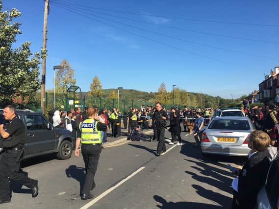 The scene outside Fir Vale School after a riot broke out following a fight between students (photo submitted).