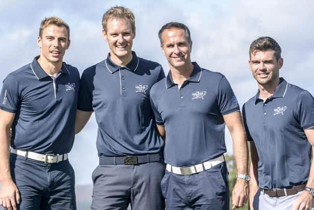 The Dan Walker Charity Golf Day at Hallamshire Golf Club in support of the Children's Hospital Charity. Nick Matthew, Dan Walker, Michael Vaughn and Jimmy Anderson.