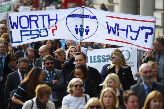 Headteachers from across England and Wales march towards Downing Street in London to demand extra cash for schools. Picture: Kirsty O'Connor/PA Wire