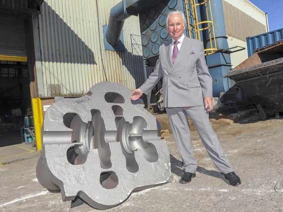 Sir Andrew Cook with a casting at William Cook Cast Products, Parkway Avenue, Sheffield. All pictures Scott Merrylees.