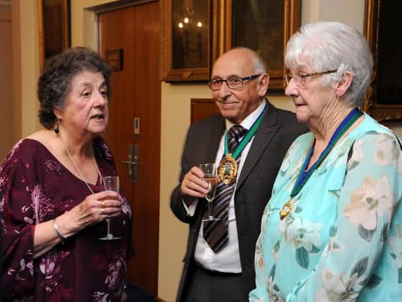 Sheffield Talking News 30th Anniversary Dinner. Mary Callaghan (Chair STN) Deputy Lord Mayor Cllr Tony Downing, Deputy Mayoress Mrs Val Downing.