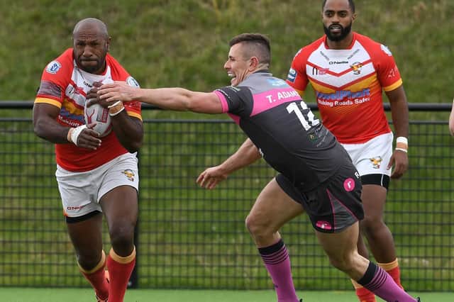 Menzie Yere looks to break through for Sheffield Eagles against Rochdale. Picture: Andrew Roe