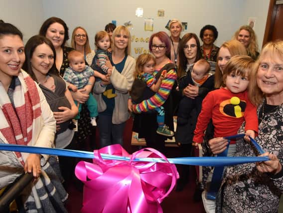 Councillor Jackie Drayton, Cabinet Member for Children and Families, with breastfeeding mums at the opening of a new breastfeeding room at the Sheffield Town Hall.