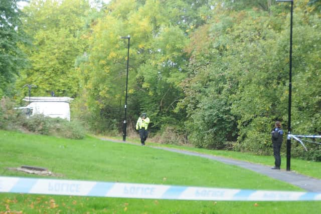 Police officers at the scene just off Moss Way, Mosborough. Picture: Sam Cooper/The Star.