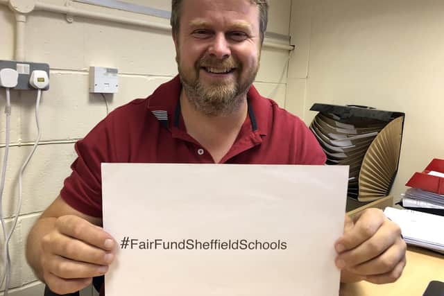 Ian Chester, the director of Yorkshire Windows shows his support for the  #FairFundSheffieldSchools campaign