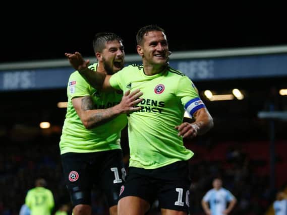 Billy Sharp celebrates his second goal