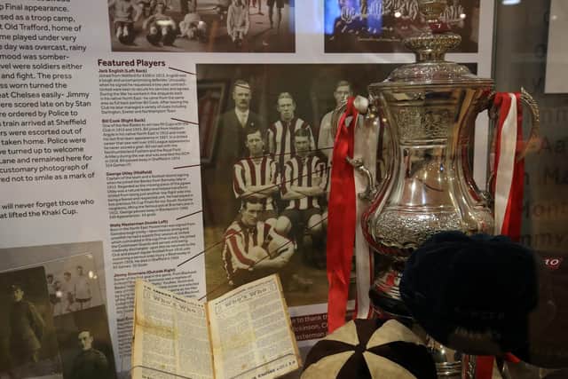 The Khaki Cup on display at Sheffield United's Legends of the Lane museum