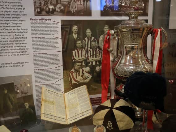 The Khaki Cup on display at Sheffield United's Legends of the Lane museum