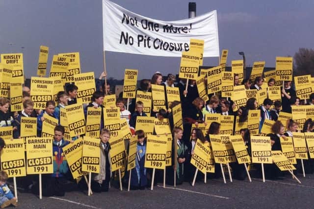 A protest against pit closures involving local  children at Houghton Main pit in Barnsley