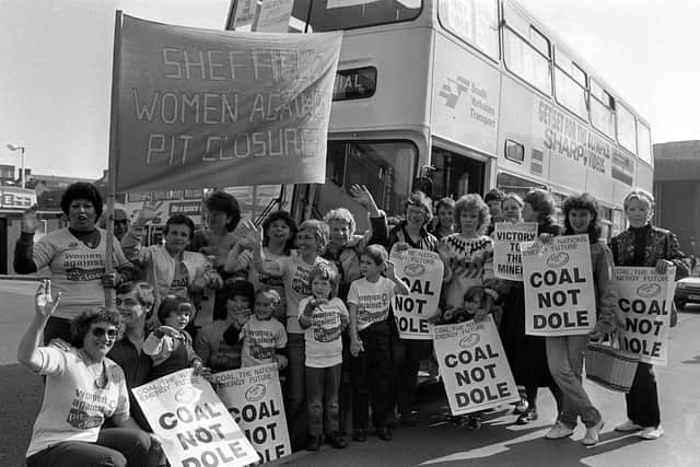 Sheffield Women Against Pit Closures heading to Barnsley during the miners' strike