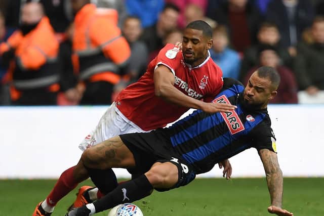 Nottingham Forest's Saidy Janko (left) is fouled by Rotherham United's Kyle Vassell