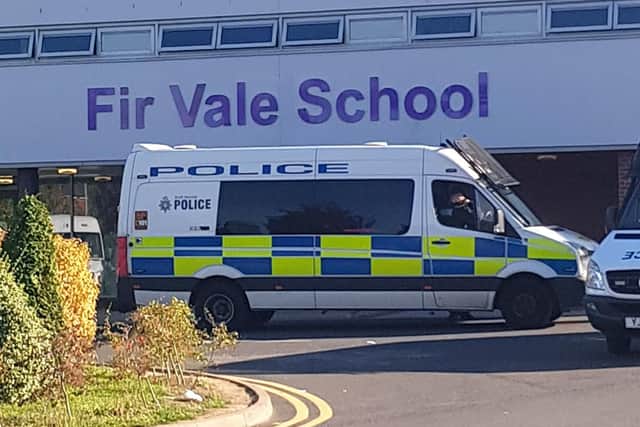 Police at the scene at Fir Vale School in Sheffield. Picture: Dave Higgins/PA Wire
