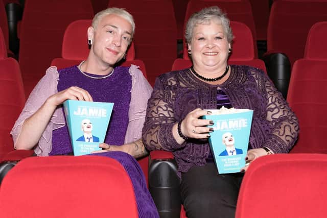 Jamie Campbell and his mum Margaret getting ready to watch Everybody's Talking about Jamie in the cinema