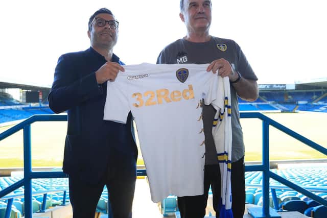 Leeds United manager Marcelo Bielsa stands with owner Andrea Radrizzani