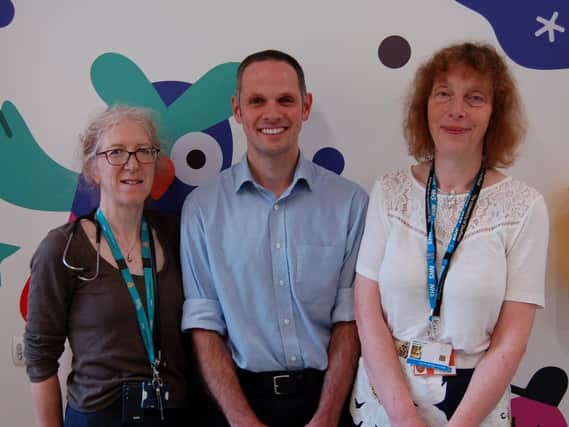 left to right, are:  Dr Fiona Shackley (Consultant in Paediatric Diseases and Immune Deficiency), Dr Simon Hardman, (Clinical Research Fellow and Paediatric Registrar) and Professor Alison Condliffe, (Consultant in Respiratory Medicine, Sheffield Childrens Hospital).