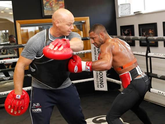 Kell Brook training with Dom Ingle. Pic by Lawrence Lustig