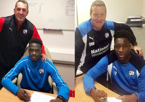 Levi Amantchi, left with Martin Allen, and Ricky German, right with Danny Wilson, both came through the academy to sign pro deals