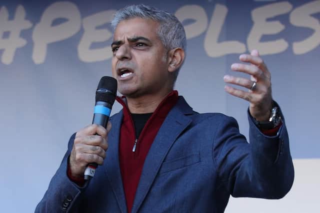 Sadiq Khan addresses the crowds at the People's Vote march in London