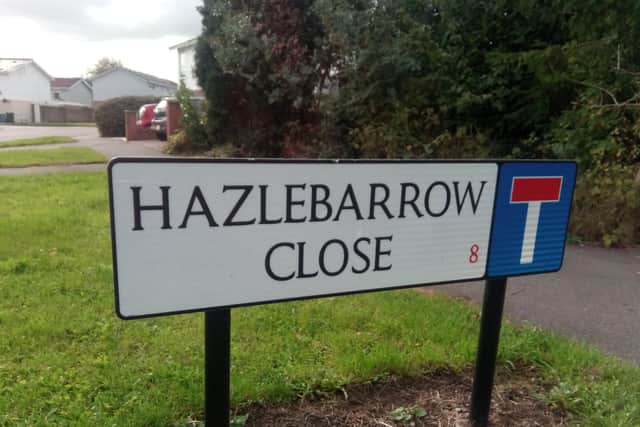 Hazlebarrow Close, with the correct spelling