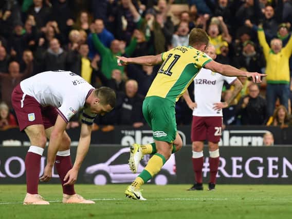 Jordan Rhodes netted a brace for Norwich City in their victory over Aston Villa