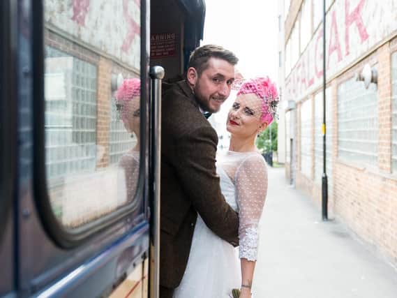 Rachel and her husband Daniel on their wedding day outside Trafalgar Warehouse (Picture: www.nathandainty.co.uk)