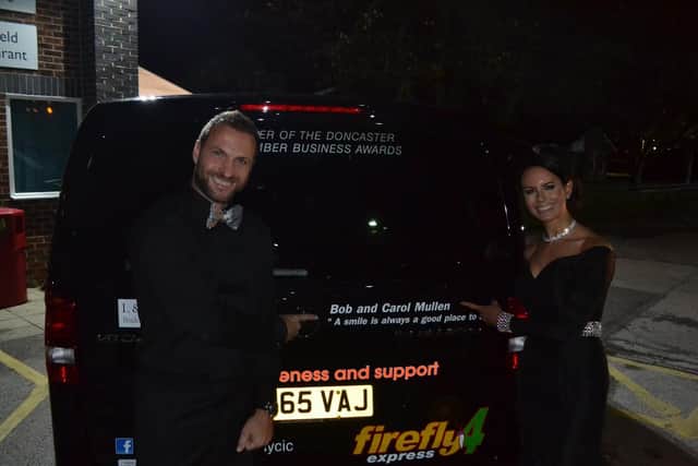 Paul and Sarah Mullen with Firefly Vehicle no.4 named after the people who inspired Equinox Bob and Carol Mullen bought with money raised from Equinox Ball in 2014