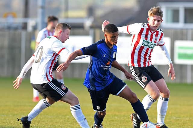 Sheffield United U23's Jordan Hallam and George Broadbent in action against Crewe U23's.