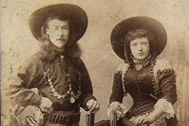 A portrait of Texas Bill Shuffebottom and his wife Rosina, taken around the 1880s