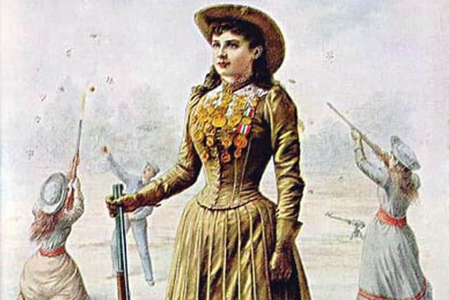 A poster image of "Miss Annie Oakley, the peerless lady wing-shot "