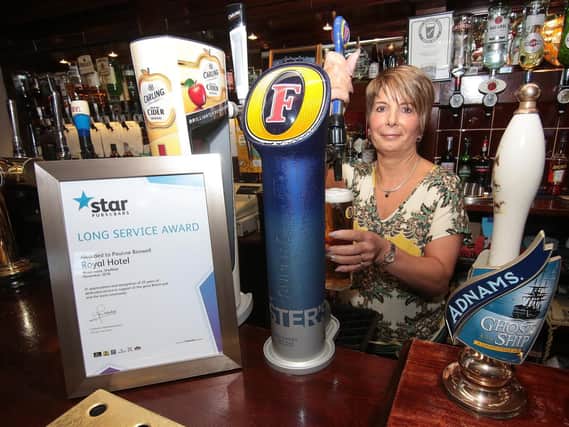 Pauline Boswell, the licensee of the Royal Hotel in Woodhouse celebrates 25 years at the pub, Sheffield, United Kingdom on 24 October 2018. Photo by Glenn Ashley.